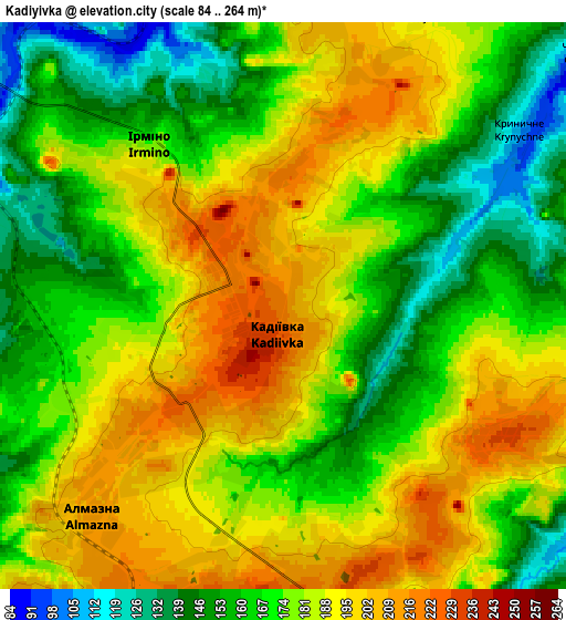 Zoom OUT 2x Kadiyivka, Ukraine elevation map