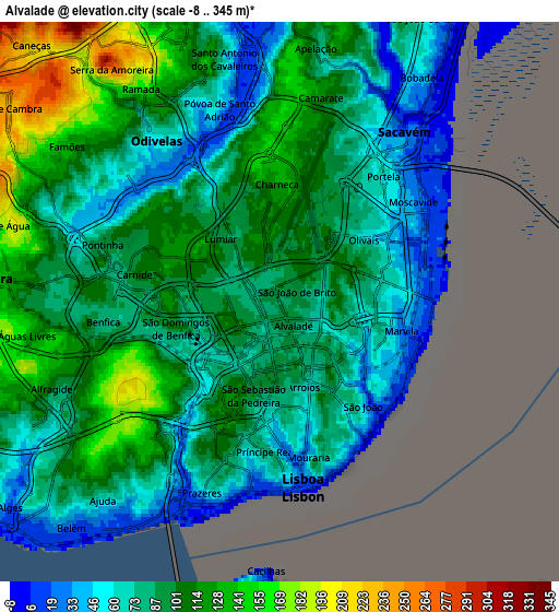 Zoom OUT 2x Alvalade, Portugal elevation map