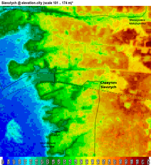 Zoom OUT 2x Slavutych, Ukraine elevation map