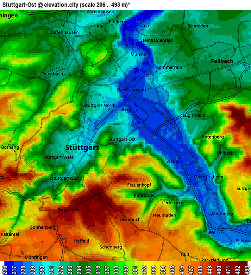 Zoom OUT 2x Stuttgart-Ost, Germany elevation map