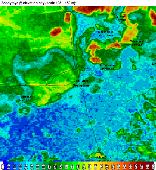 Zoom OUT 2x Sosnytsya, Ukraine elevation map