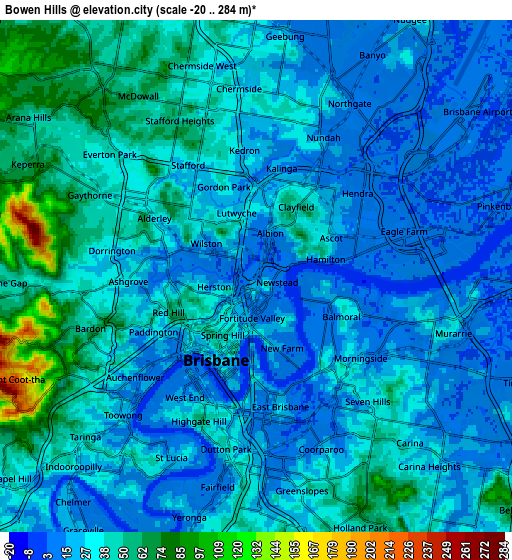 Zoom OUT 2x Bowen Hills, Australia elevation map