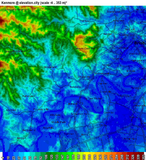 Zoom OUT 2x Kenmore, Australia elevation map