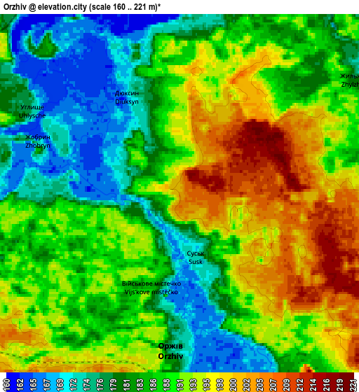 Zoom OUT 2x Orzhiv, Ukraine elevation map