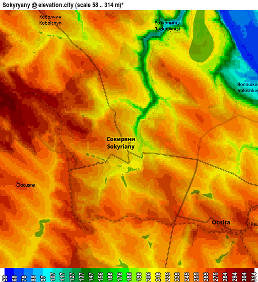 Zoom OUT 2x Sokyryany, Ukraine elevation map