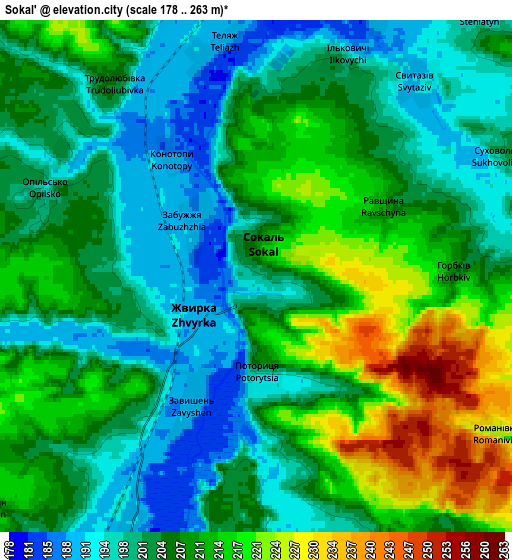 Zoom OUT 2x Sokal’, Ukraine elevation map