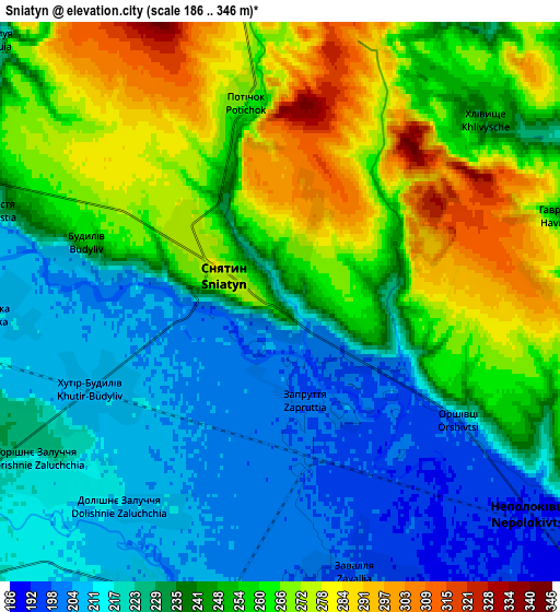 Zoom OUT 2x Sniatyn, Ukraine elevation map