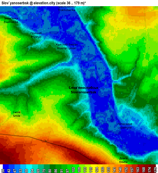 Zoom OUT 2x Slov`yanoserbsk, Ukraine elevation map