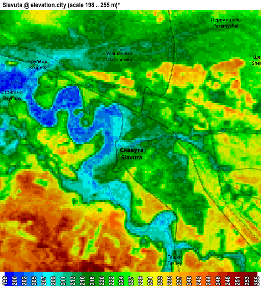 Zoom OUT 2x Slavuta, Ukraine elevation map