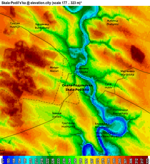 Zoom OUT 2x Skala-Podil’s’ka, Ukraine elevation map