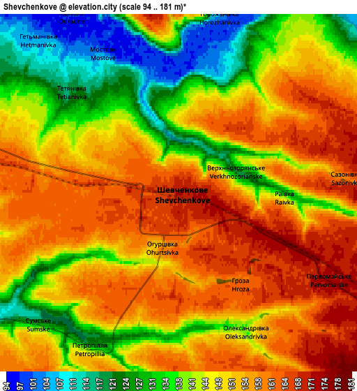 Zoom OUT 2x Shevchenkove, Ukraine elevation map