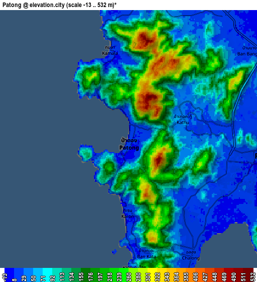 Zoom OUT 2x Patong, Thailand elevation map