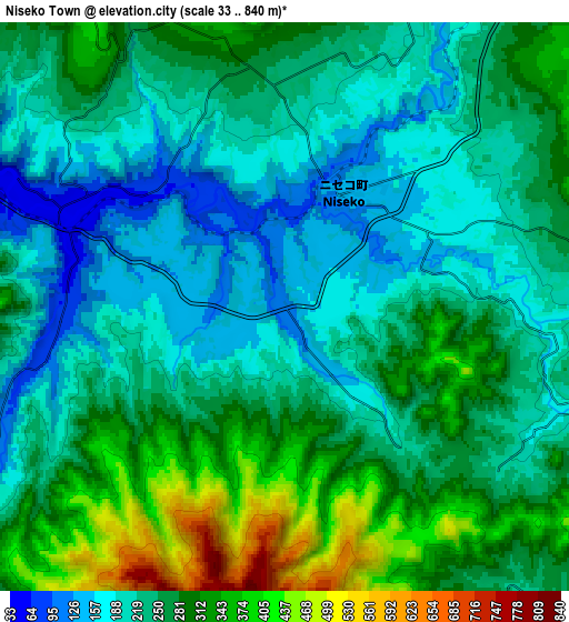 Zoom OUT 2x Niseko Town, Japan elevation map