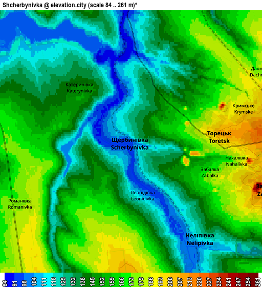 Zoom OUT 2x Shcherbynivka, Ukraine elevation map