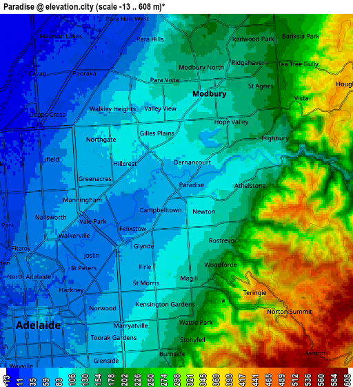 Zoom OUT 2x Paradise, Australia elevation map