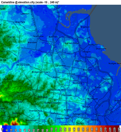 Zoom OUT 2x Carseldine, Australia elevation map
