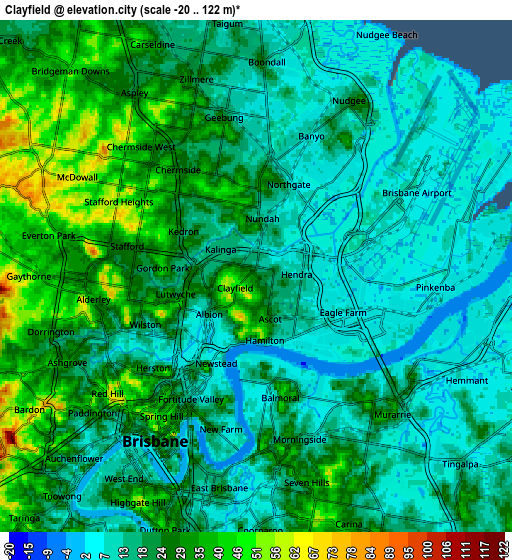 Zoom OUT 2x Clayfield, Australia elevation map