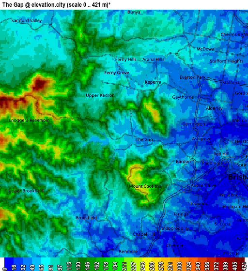 Zoom OUT 2x The Gap, Australia elevation map