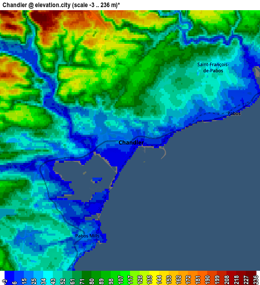 Zoom OUT 2x Chandler, Canada elevation map