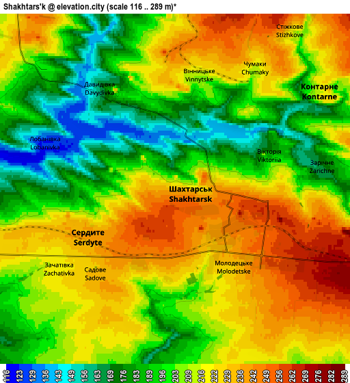 Zoom OUT 2x Shakhtars’k, Ukraine elevation map