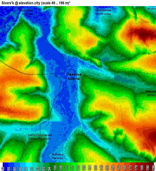 Zoom OUT 2x Sivers’k, Ukraine elevation map