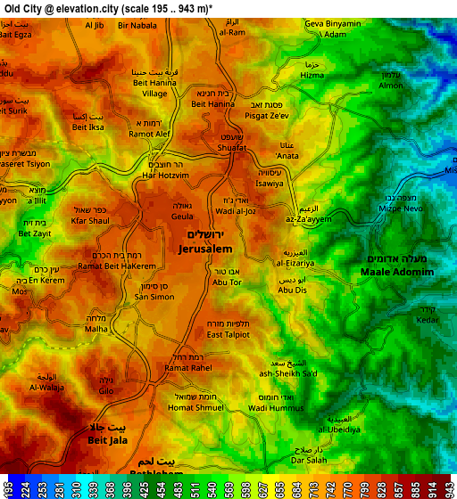Zoom OUT 2x Old City, Palestinian Territory elevation map