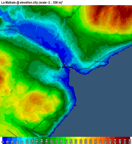 Zoom OUT 2x La Malbaie, Canada elevation map