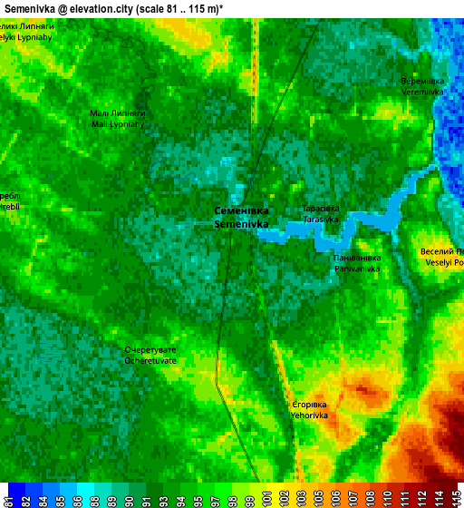 Zoom OUT 2x Semenivka, Ukraine elevation map