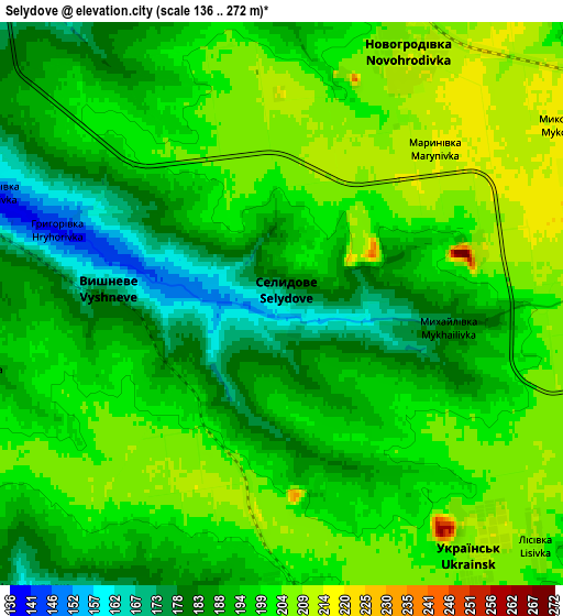 Zoom OUT 2x Selydove, Ukraine elevation map