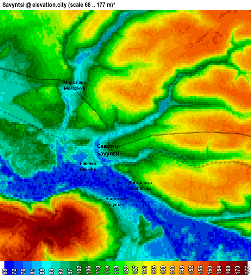 Zoom OUT 2x Savyntsi, Ukraine elevation map