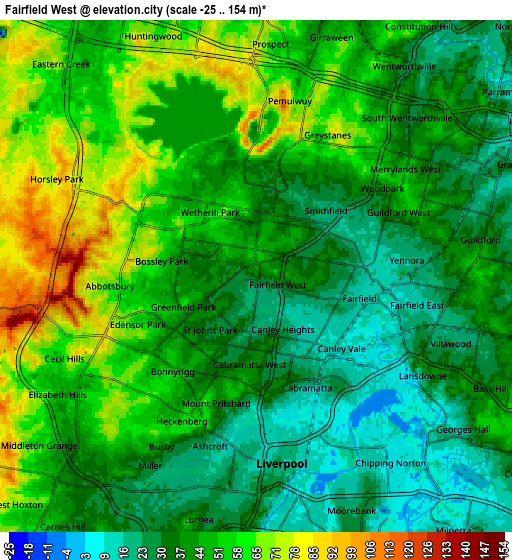 Zoom OUT 2x Fairfield West, Australia elevation map