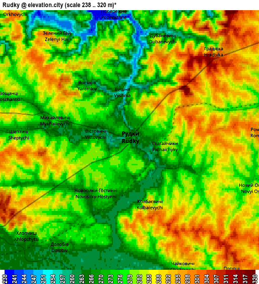 Zoom OUT 2x Rudky, Ukraine elevation map