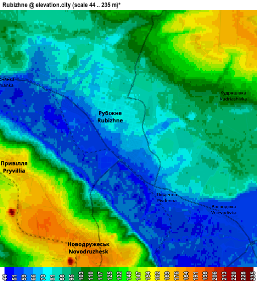 Zoom OUT 2x Rubizhne, Ukraine elevation map