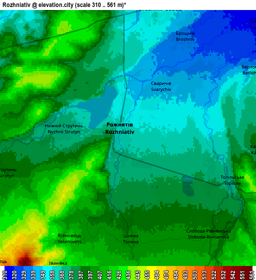 Zoom OUT 2x Rozhniativ, Ukraine elevation map