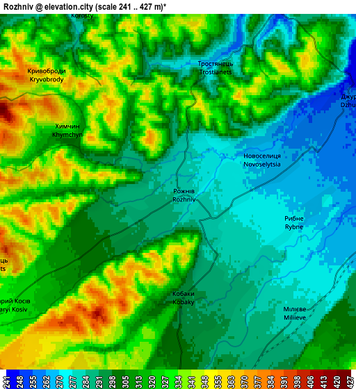 Zoom OUT 2x Rozhniv, Ukraine elevation map