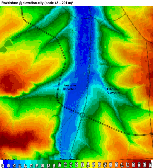 Zoom OUT 2x Rozkishne, Ukraine elevation map