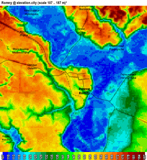 Zoom OUT 2x Romny, Ukraine elevation map