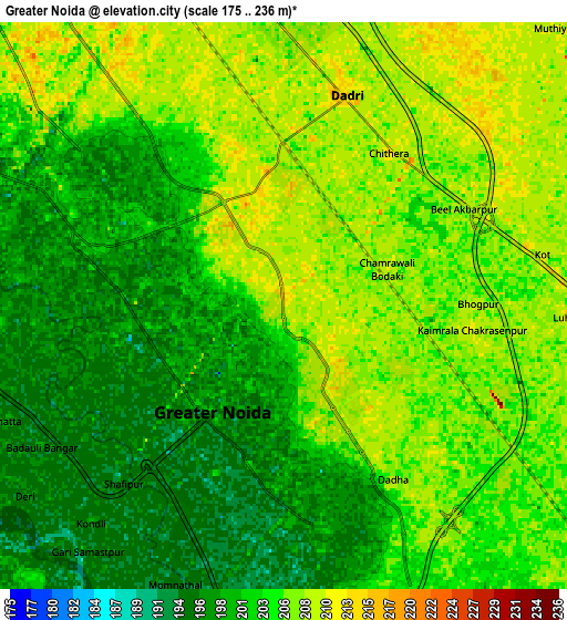 Zoom OUT 2x Greater Noida, India elevation map