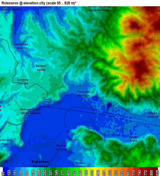 Zoom OUT 2x Rokosovo, Ukraine elevation map