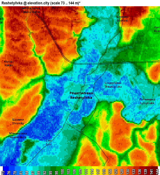 Zoom OUT 2x Reshetylivka, Ukraine elevation map