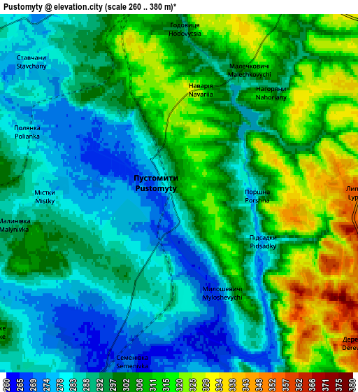 Zoom OUT 2x Pustomyty, Ukraine elevation map