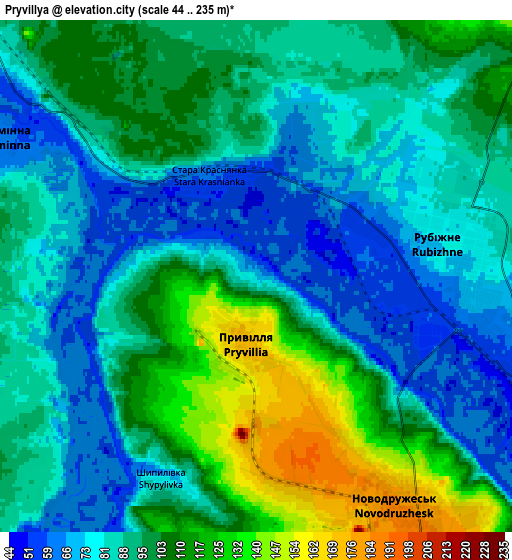 Zoom OUT 2x Pryvillya, Ukraine elevation map