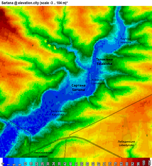 Zoom OUT 2x Sartana, Ukraine elevation map