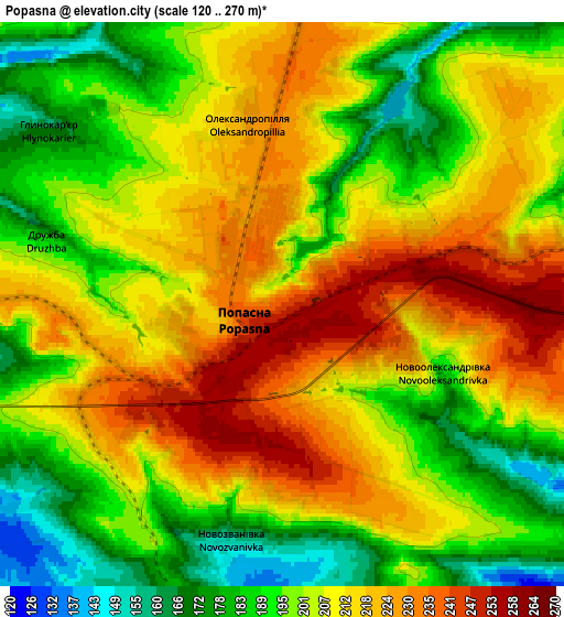 Zoom OUT 2x Popasna, Ukraine elevation map