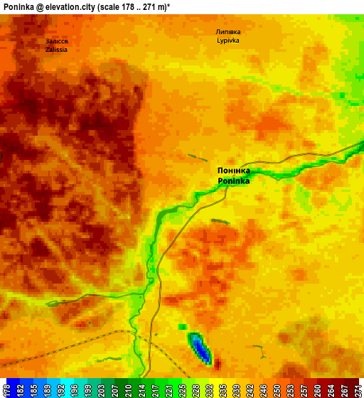 Zoom OUT 2x Poninka, Ukraine elevation map