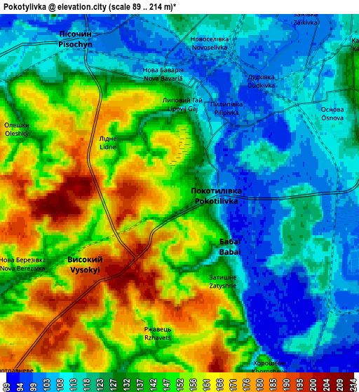 Zoom OUT 2x Pokotylivka, Ukraine elevation map