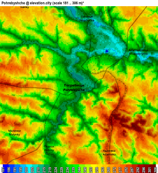 Zoom OUT 2x Pohrebyshche, Ukraine elevation map