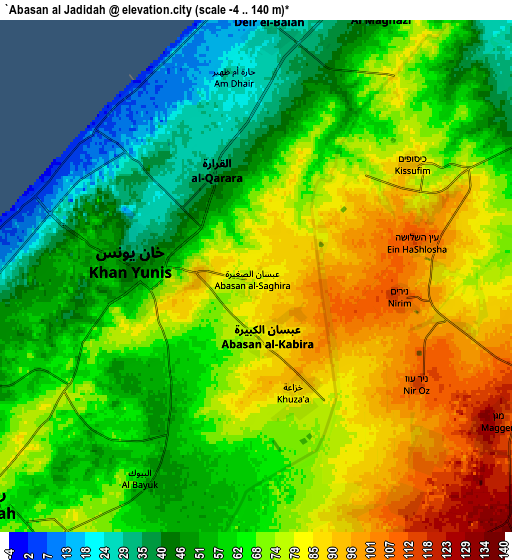 Zoom OUT 2x ‘Abasān al Jadīdah, Palestinian Territory elevation map