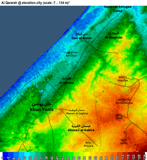 Zoom OUT 2x Al Qarārah, Palestinian Territory elevation map