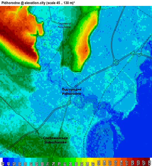 Zoom OUT 2x Pidhorodne, Ukraine elevation map